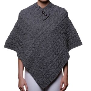 Eight Eight Eight S Charcoal Cable Wool Blend Knit Poncho 0934-BA